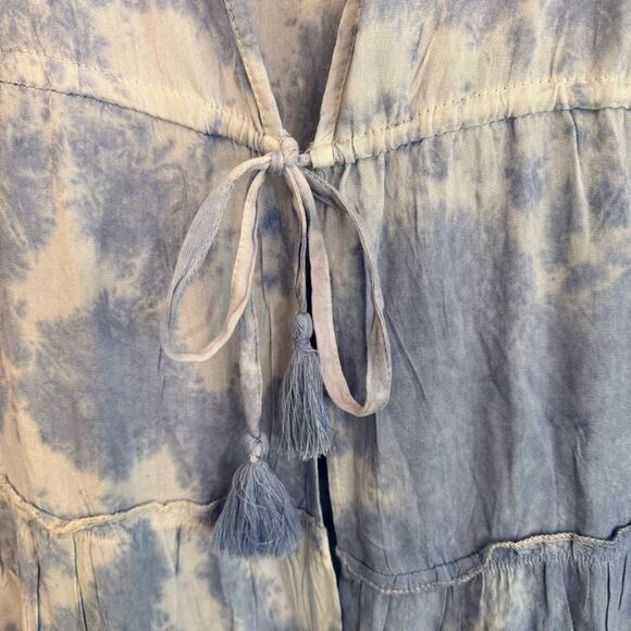 Raviya Women's Blue Tie-Dyed Lace Trim Bell-Sleeve Tiered Cover-Up Medium NWT - Picture 7 of 12